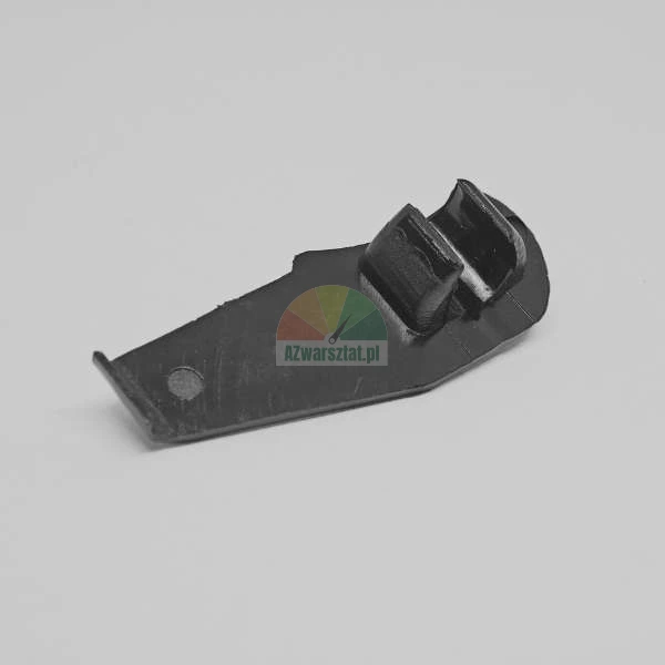 Black plastic mounting element, car clip on a light background.