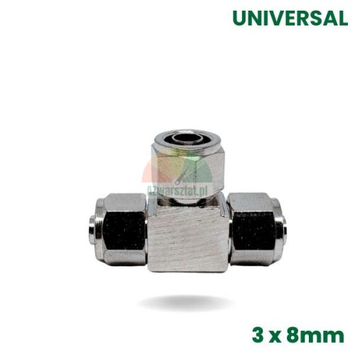 Silver metal T-piece connector 3x8mm universal for hoses