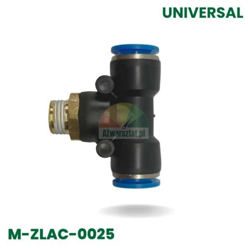 Pneumatic T-connector with 12.7mm thread and 10mm hose connections