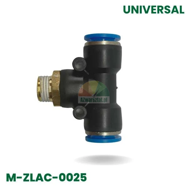 Pneumatic T-connector with 12.7mm thread and 10mm hose connections