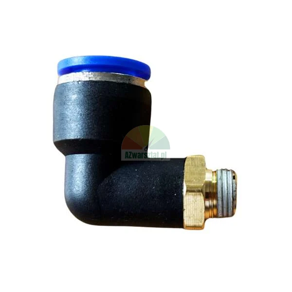Pneumatic elbow push-in fitting with male thread and blue release ring