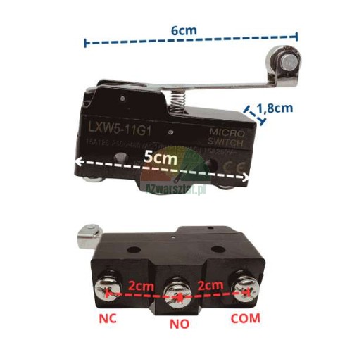 LXW5-11G1 microswitch with roller lever and dimensions