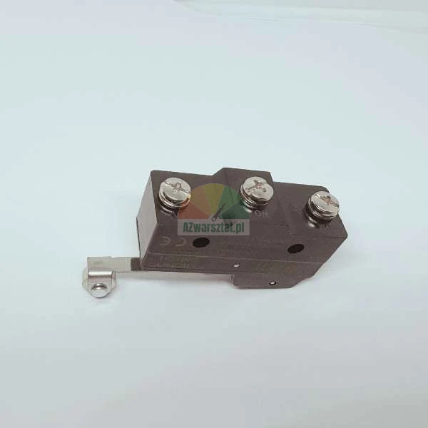 Micro limit switch with a roller lever and three screw terminals.