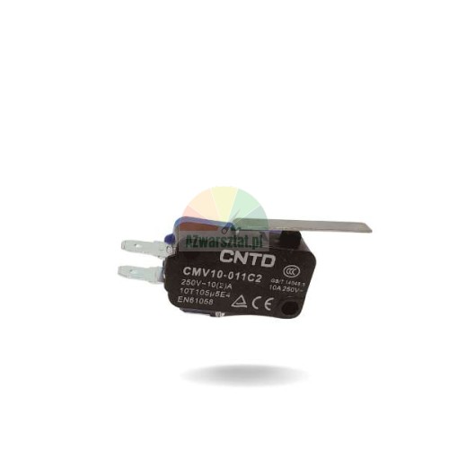 CNTD CMV10-011C2 microswitch with long straight metal lever and connector terminals.