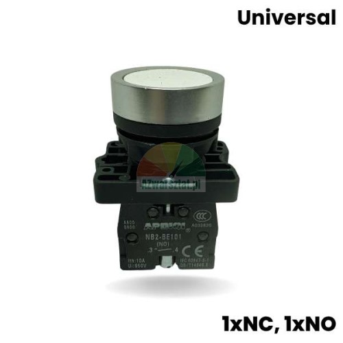 White universal lift push button switch with 1xNO and 1xNC contacts