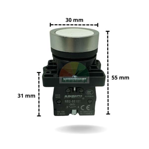 White lift button 1xNO 1xNC with dimensions