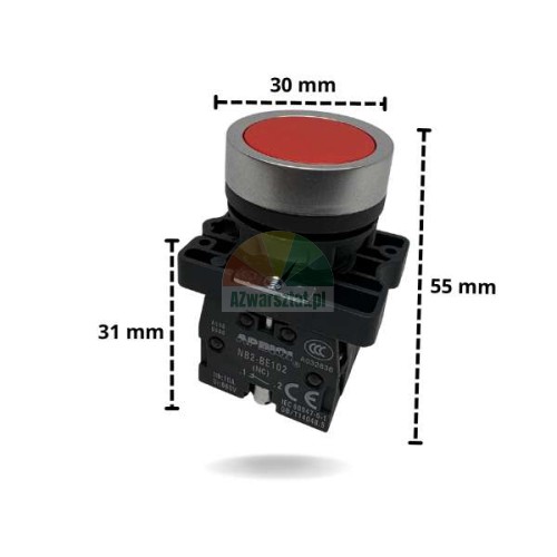 Red lift button 1 x NO, 1 x NC with dimensions