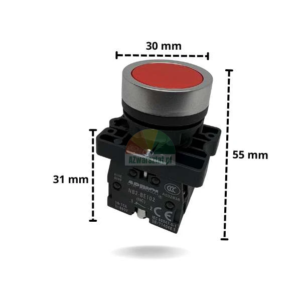Red lift button 1 x NO, 1 x NC with dimensions
