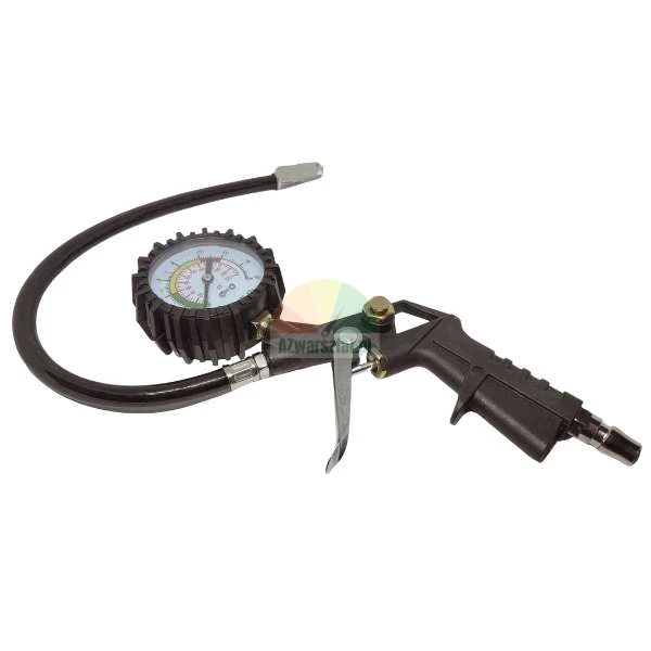 Tire pressure gauge inflator gun with analog manometer and flexible hose