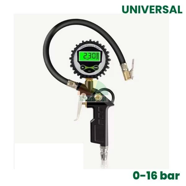 Digital tire inflator gun 0-16 bar with LCD pressure gauge and hose