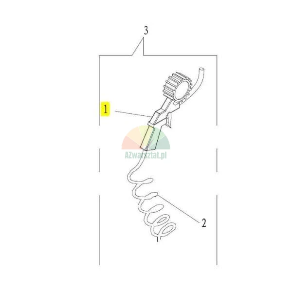 Schematic drawing of a tire inflator gun with pressure gauge and spiral hose, parts 1-3.