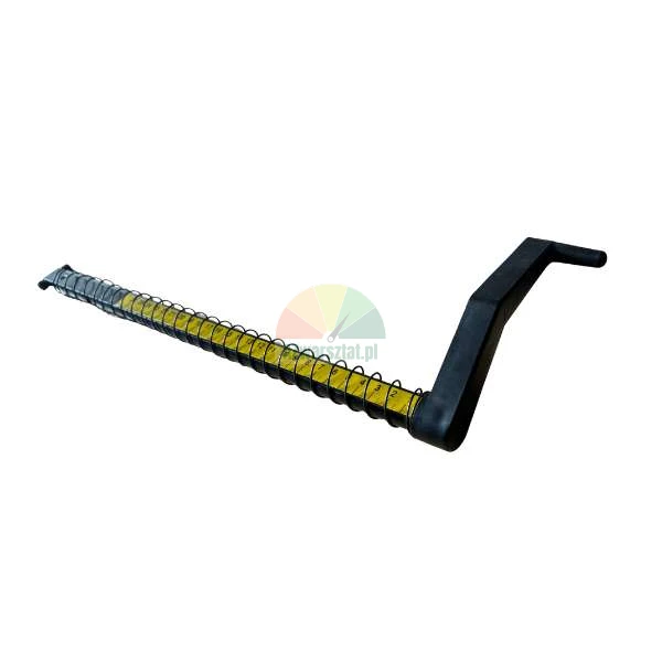 Measuring tool with yellow scale and black handle