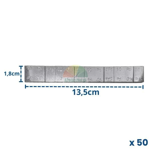 Adhesive steel wheel weights Fe, 5g and 10g strip, dimensions 13.5x1.8 cm