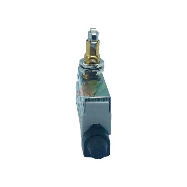Limit switch with roller plunger in metal housing, side view