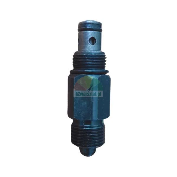 Hydraulic cartridge valve with threads and seals on white background.