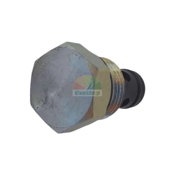 Metal hydraulic plug with a hexagonal head and seals.