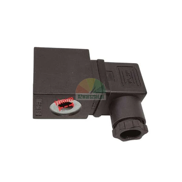 Black solenoid valve coil with MPM connector, 10mm hole diameter.
