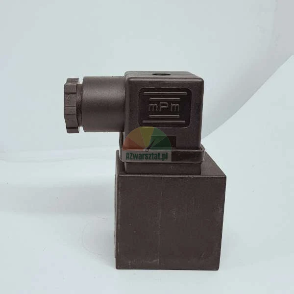 Black mPm solenoid valve connector, side view on a white background.