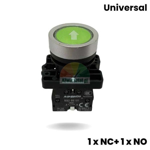 Green elevator button with arrow, 1 x NO and 1 x NC contacts.