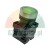 Green industrial pushbutton with a white up arrow and silver bezel on a black contact block.