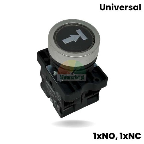 Black lift button with arrow and line symbol, 1 x NO and 1 x NC contacts, silver bezel