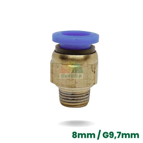 Brass pneumatic push-in connector for 8mm hose with 9.7mm thread