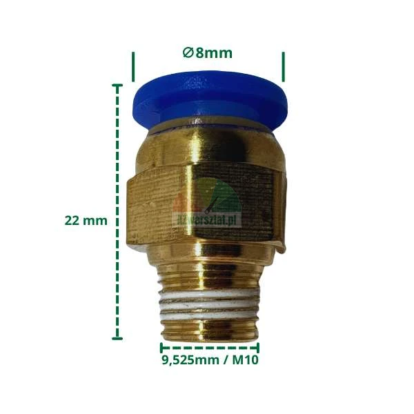 Pneumatic straight connector 8mm plug to M10 9.7mm thread