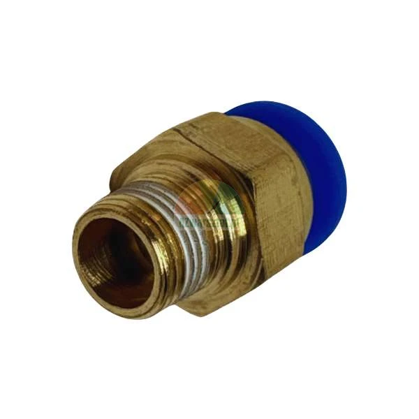 Brass straight male push-in fitting with external thread and blue release ring