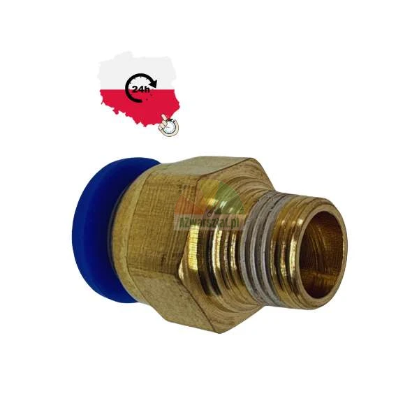 Brass pneumatic straight push-in connector with blue release ring and male thread