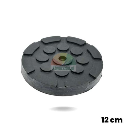 Round black car lift rubber pad 12cm diameter with a single center hole and non-slip surface.