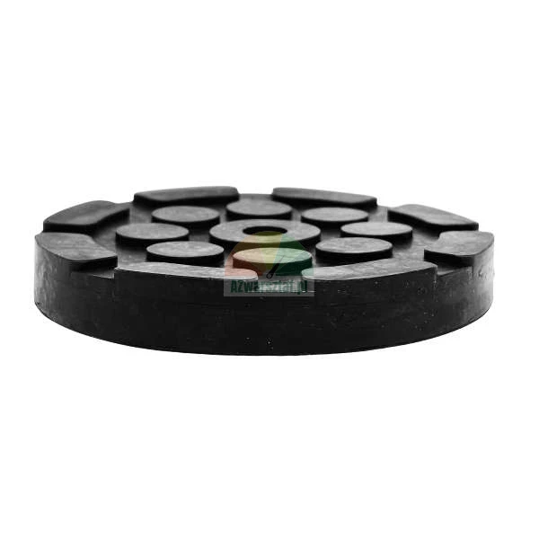 Black round rubber jack pad for car lift with anti-slip textured surface.