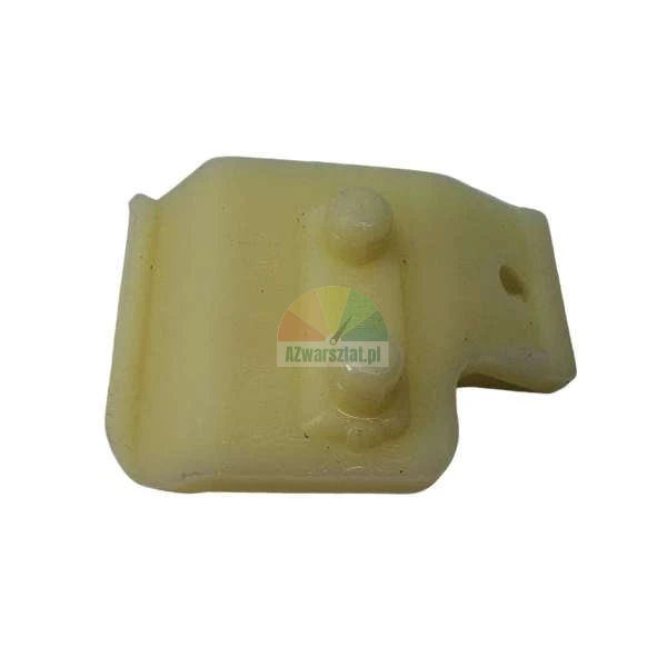 Small beige plastic part with two pins and a hole.