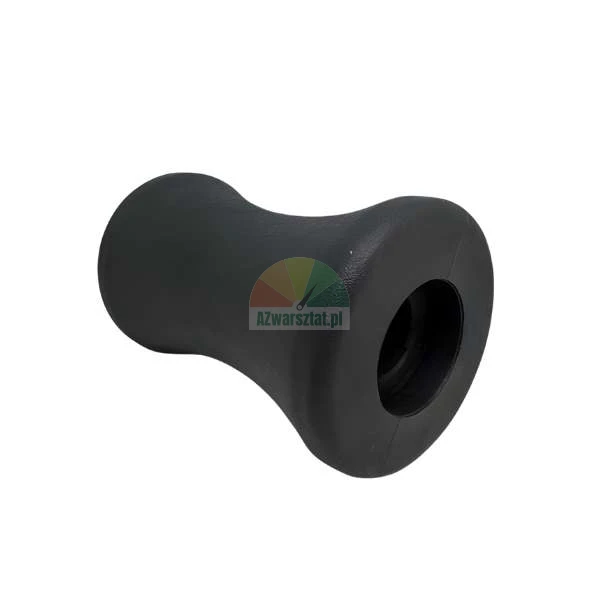 Black rubber bow roller for boat trailer, spool-shaped accessory.