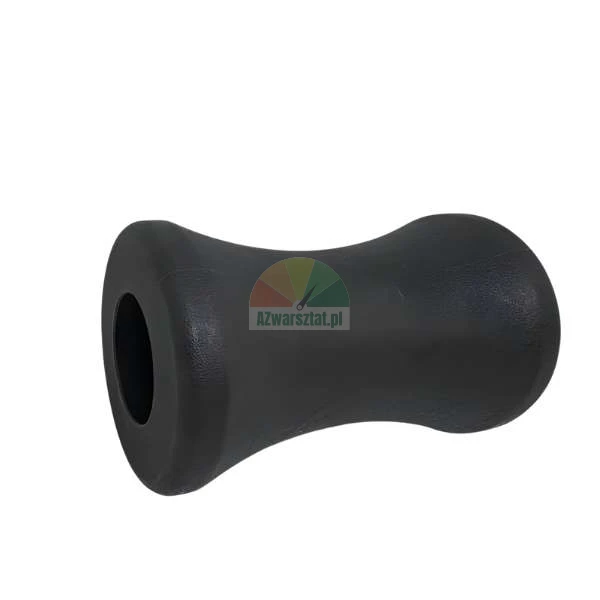 Black rubber bow roller for boat trailer with hourglass shape.