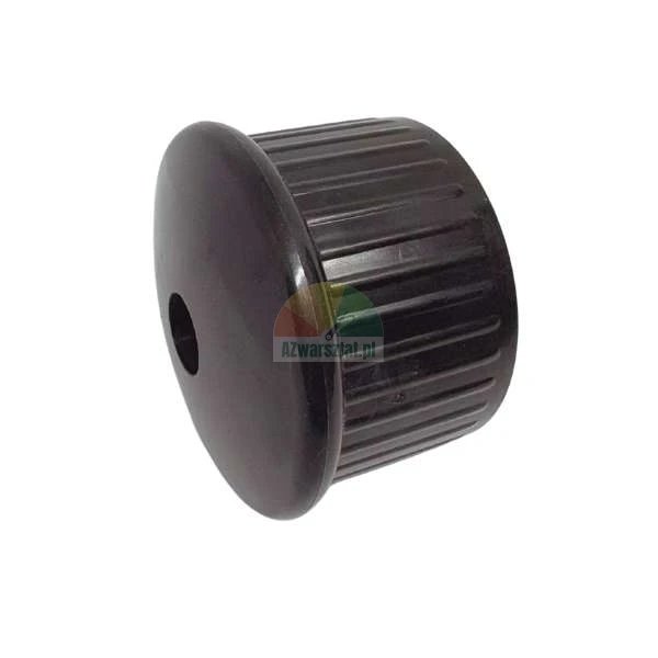 Black plastic ribbed knob with a front hole on a white background