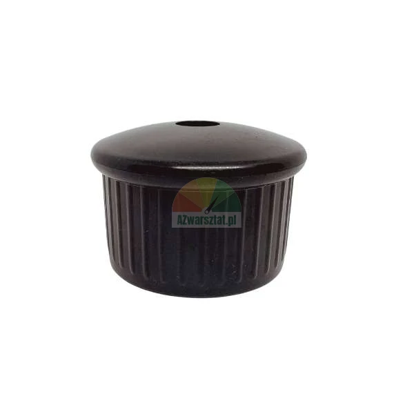 Black plastic end cap for round tubes with a ribbed base and domed top.