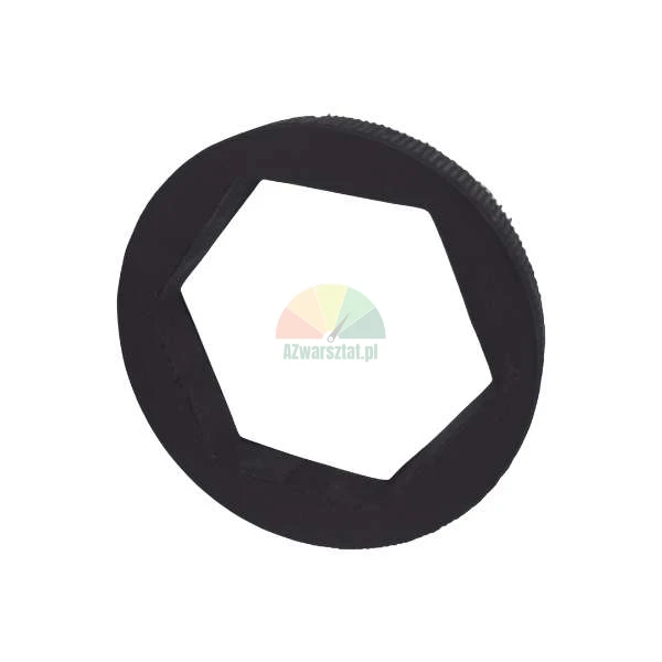 Black ring with hexagonal cutout, mounting accessory or spacer.