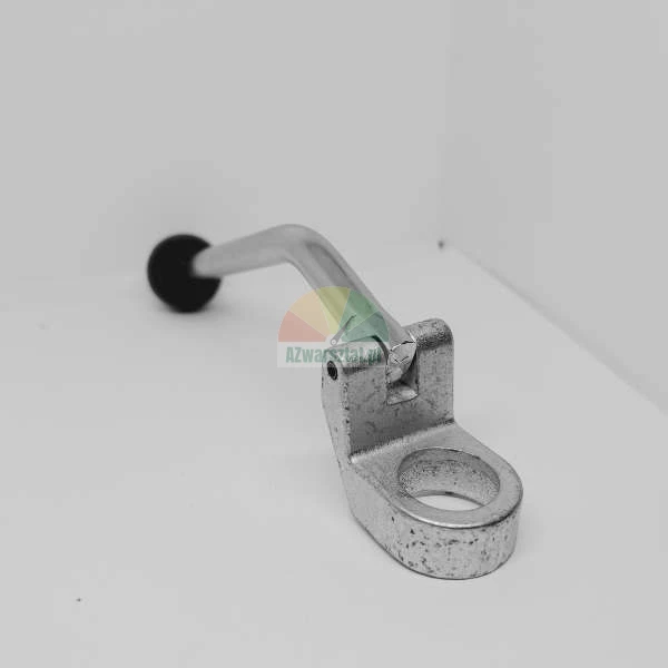Metal lever handle with a black knob and a circular mounting base on a white background