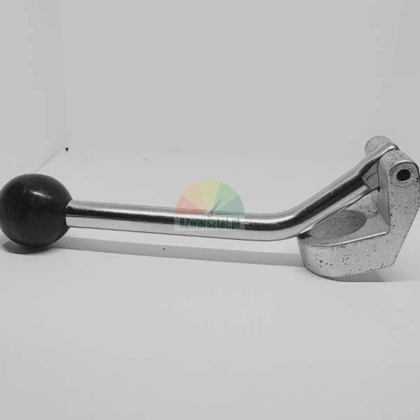 Metal lever with a black ball knob and an aluminum mounting bracket.