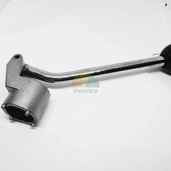 Metal handle with a chrome arm and a head with pins on a white background.
