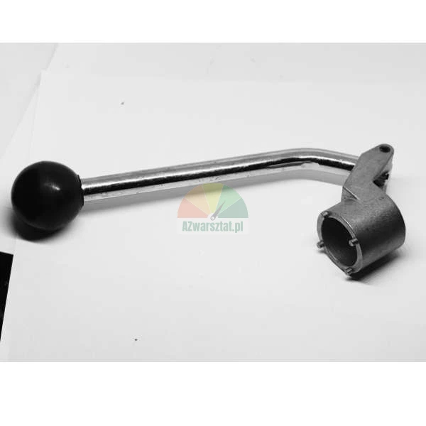 Metal lever with a black spherical knob and mounting sleeve on a white background