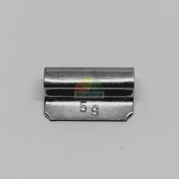 Clip-on wheel balance weight for steel rims, weighing 5 grams.