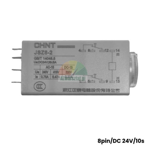 CHNT JSZ6-2 time delay relay DC 24V 10s 8 PIN side view with circuit diagram