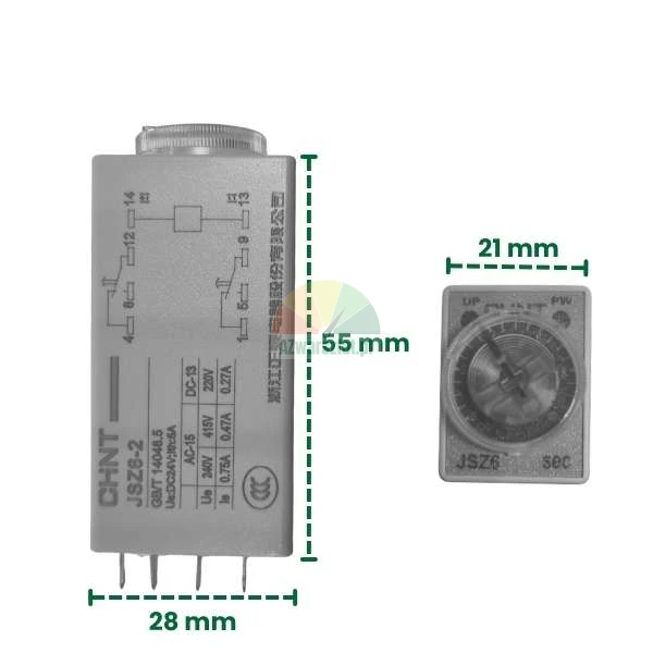 Time relay DC 24V 10s 8 PIN with dimensions