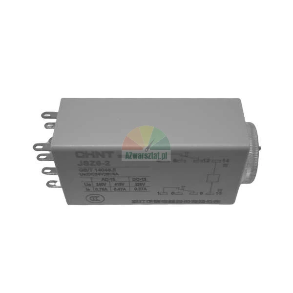 CHNT JSZ6-2 time relay with a dial and terminal pins on a white background.