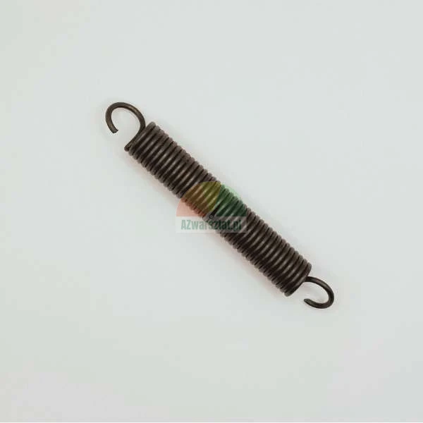 Metal extension spring with hooks on both ends placed diagonally on a light background.
