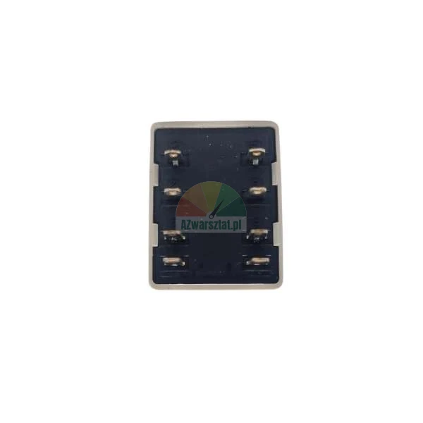Electrical relay base with 8 metal terminal pins on a white background.