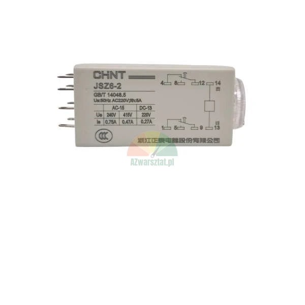CHNT JSZ6-2 time relay showing wiring diagram and technical specifications on the side housing.