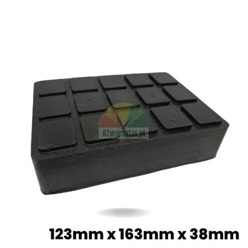 Rubber pad (rubber block) for car lifts 123mm x 163mm x 38mm with textured surface.