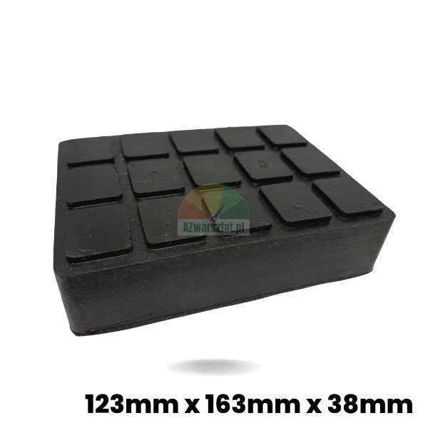 Rubber pad (rubber block) for car lifts 123mm x 163mm x 38mm with textured surface.
